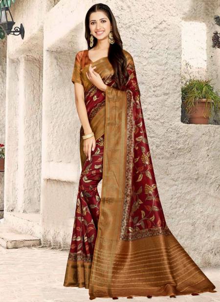 Maroon Colour Mintorsi Charming New Latest Designer Printed Tusser Banarasi weave Saree Collection 27608